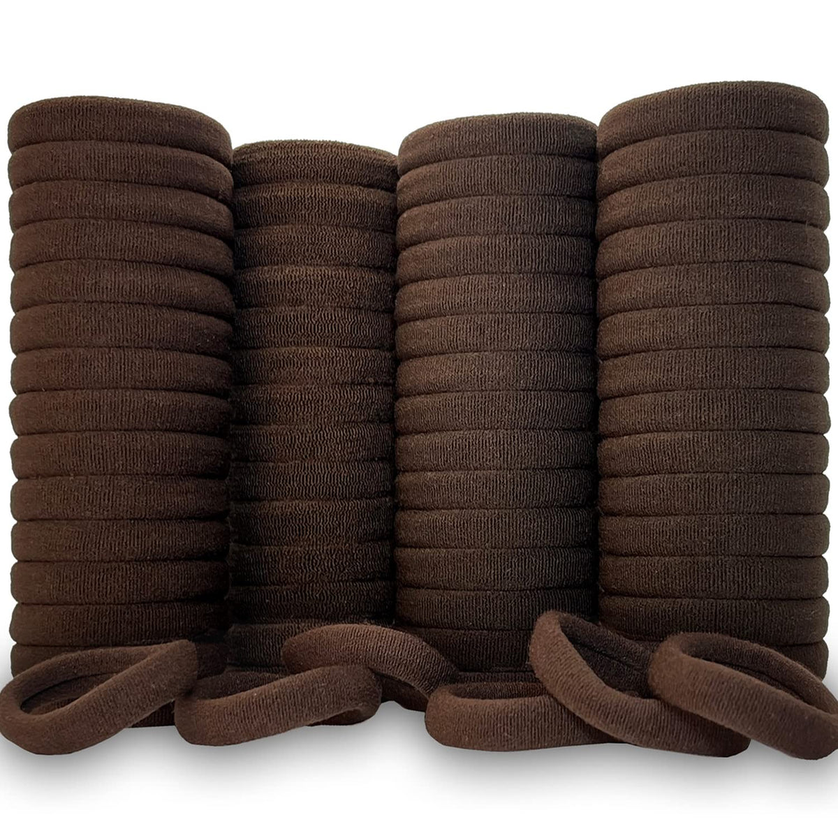 Krazy4K seamless cotton elastic hair ties in dark brown, gentle on hair and crease-free styling.