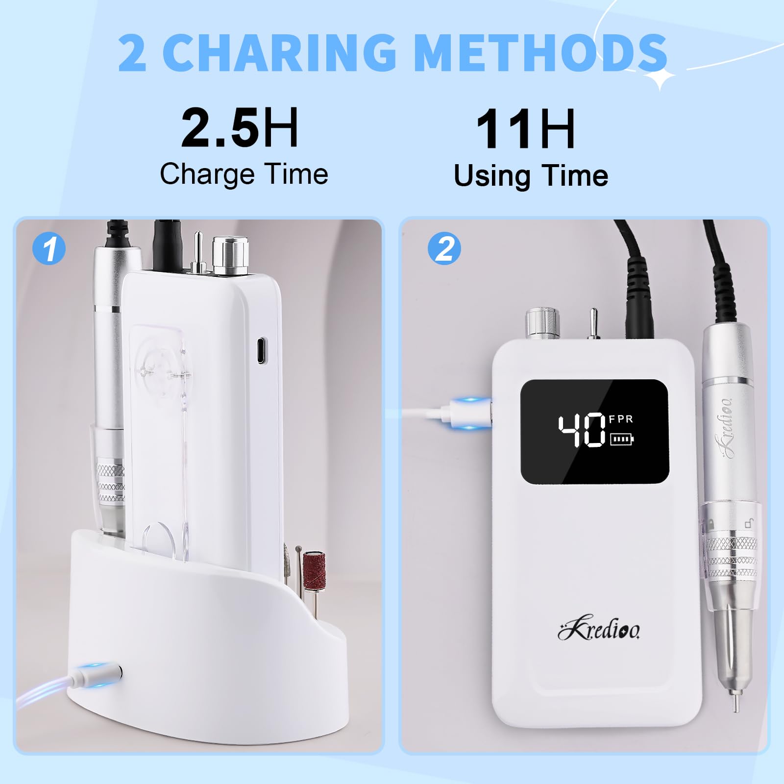 Kredioo ultra-silent nail drill reduces noise during manicures.