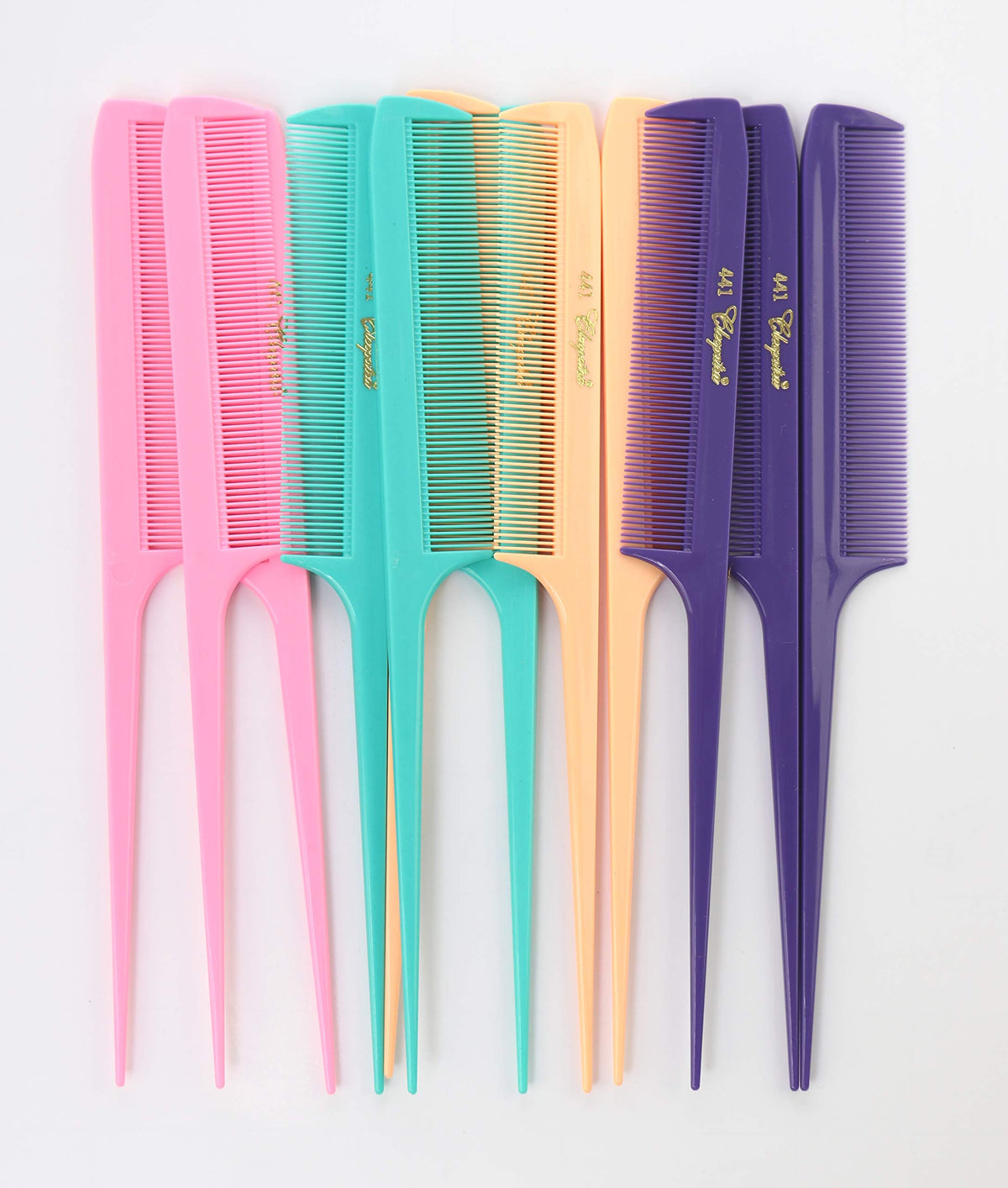 Krest SHEON Cleopatra 8-1/2 inch rattail comb with extra-fine teeth for precise sectioning and professional styling.
