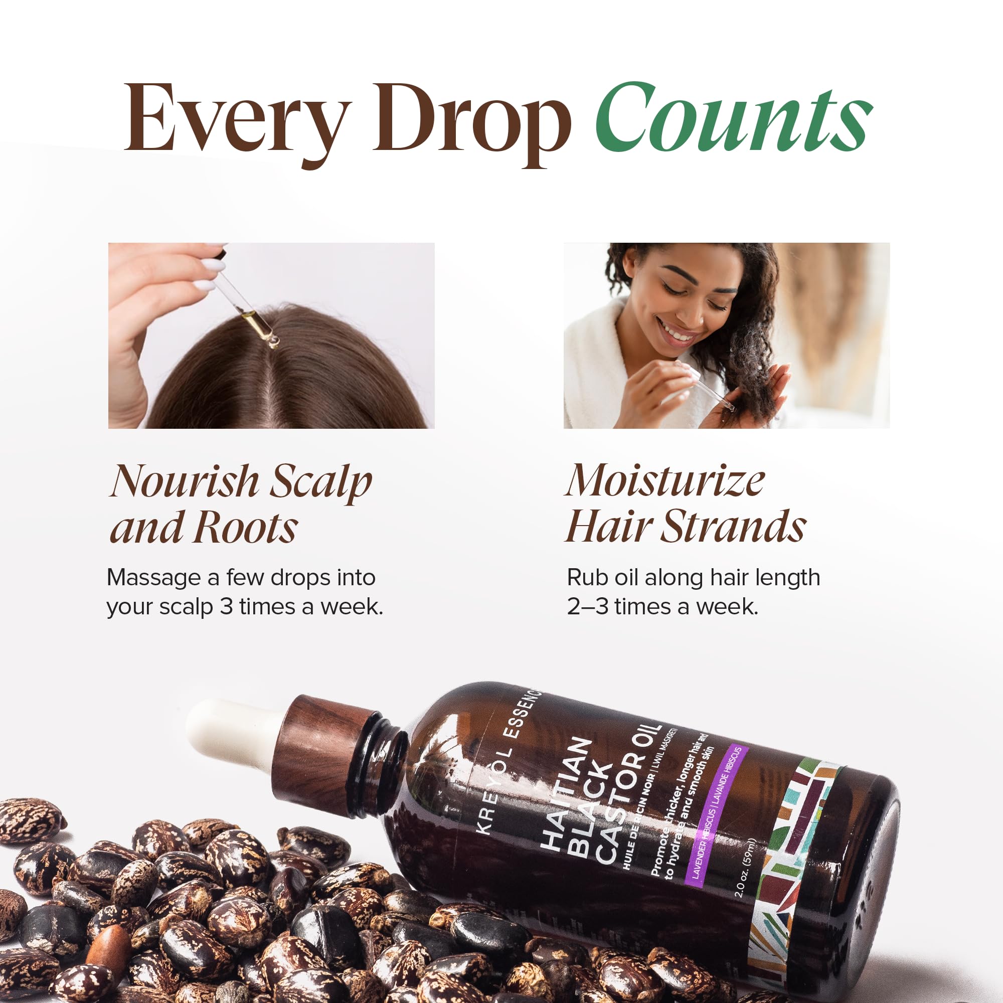 Kreyol Essence lavender-hibiscus aroma bottle close-up suggests calming, soothing skin and hair care.
