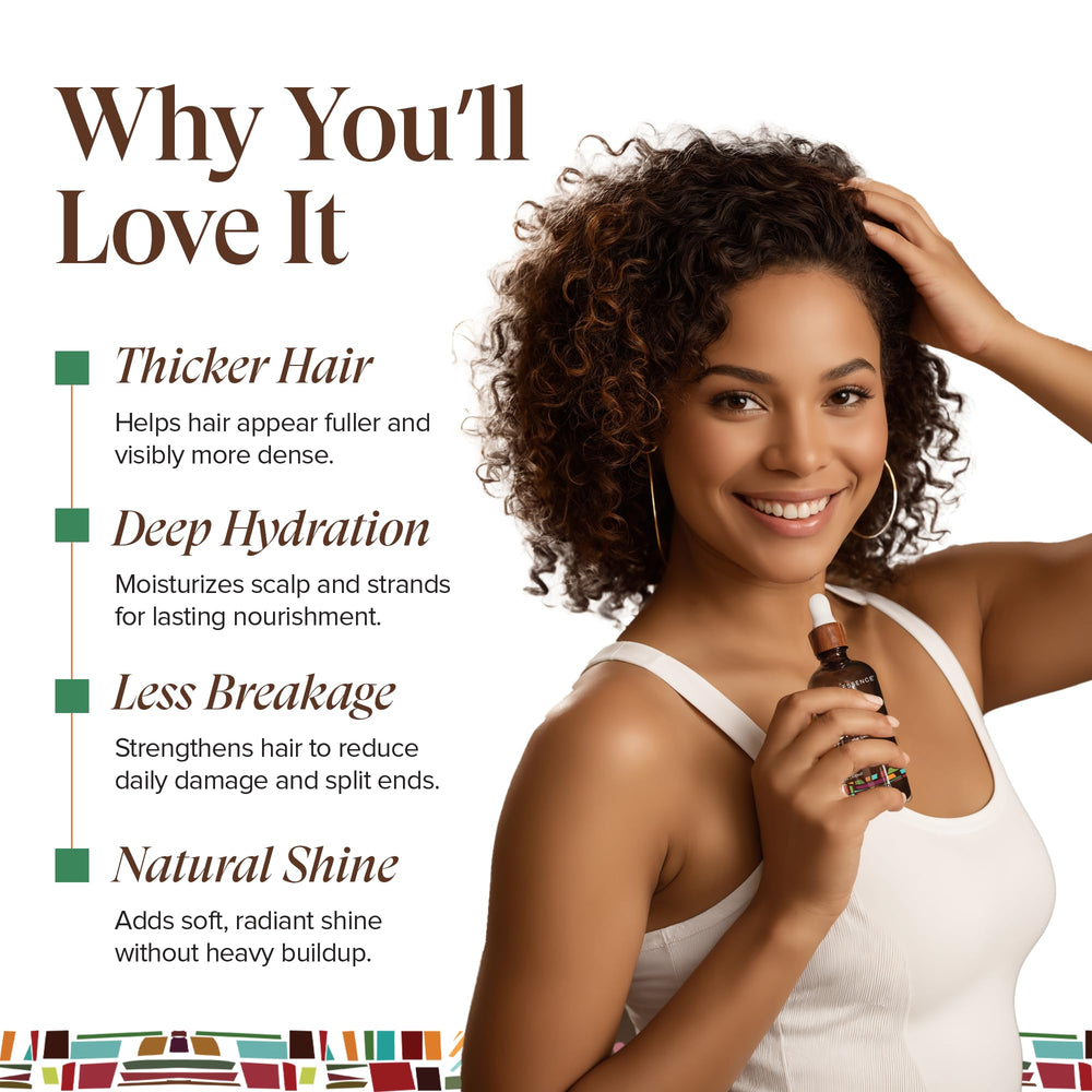 KREYÒL ESSENCE oil pours into hand, ready for scalp massage and moisture.