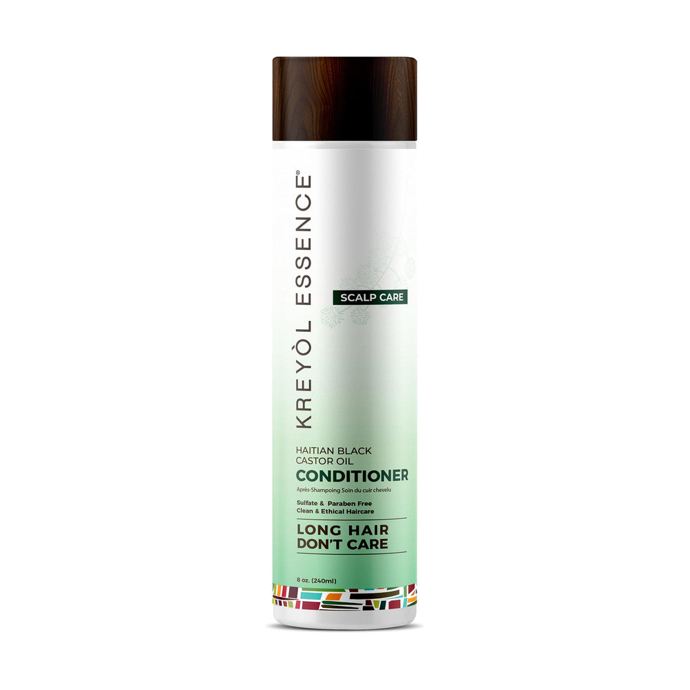 Kreyol Essence scalp care conditioner bottle with Haitian black castor oil supports a healthier-looking scalp