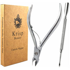 Krisp Beauty Cuticle Trimmer closeup shows sharp blades for precise cuticle grooming.