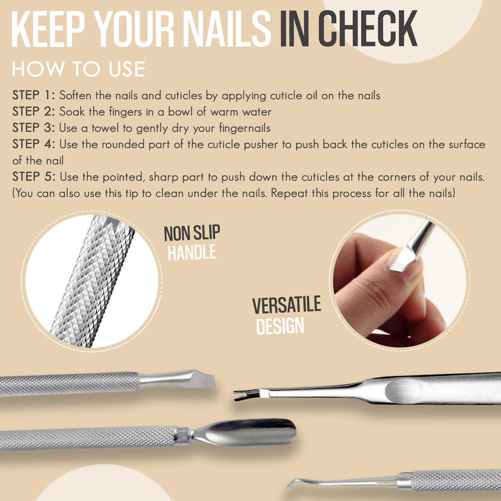 Krisp Beauty stainless steel nail tools in protective pouch for storage