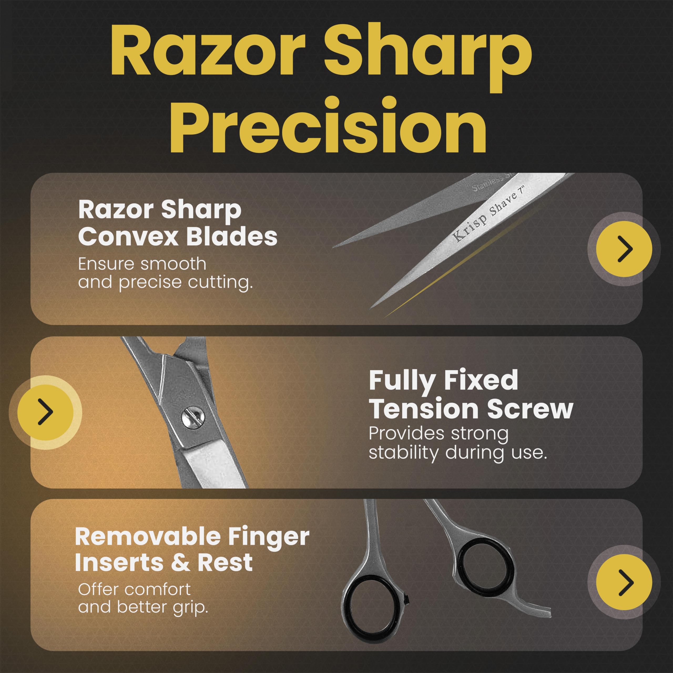 Krisp Shave versatile scissors for men, women, kids, and pets.