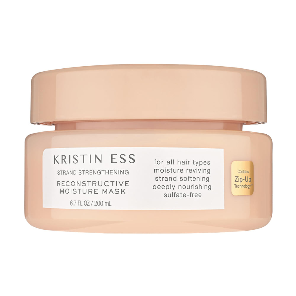 Kristin Ess Hydrating Deep Conditioner bottle demonstrates moisture for dry hair.