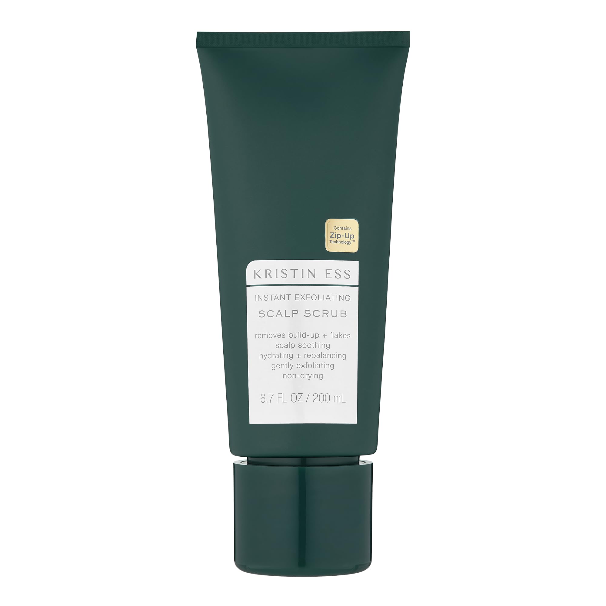 Kristin Ess Instant Exfoliating Scalp Scrub bottle closeup highlighting cleansing benefits for buildup