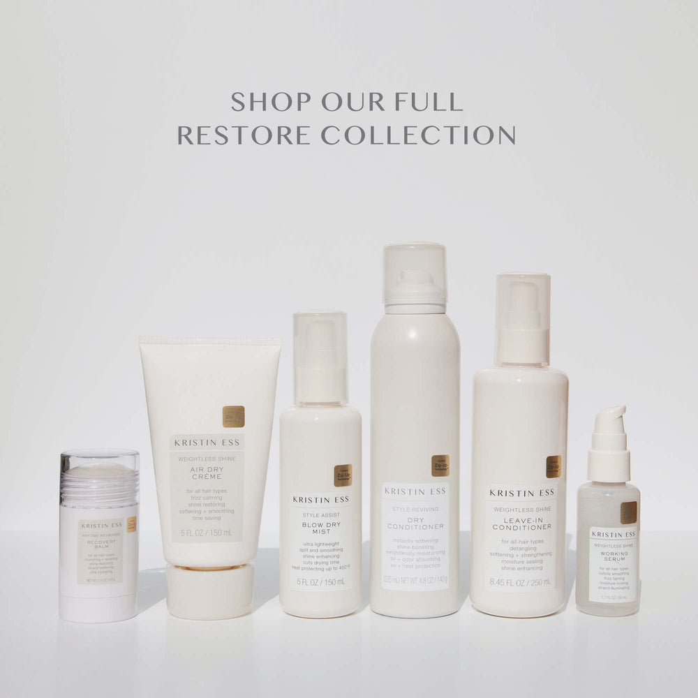 Kristin Ess vegan cruelty-free packaging signaling ethical haircare options.
