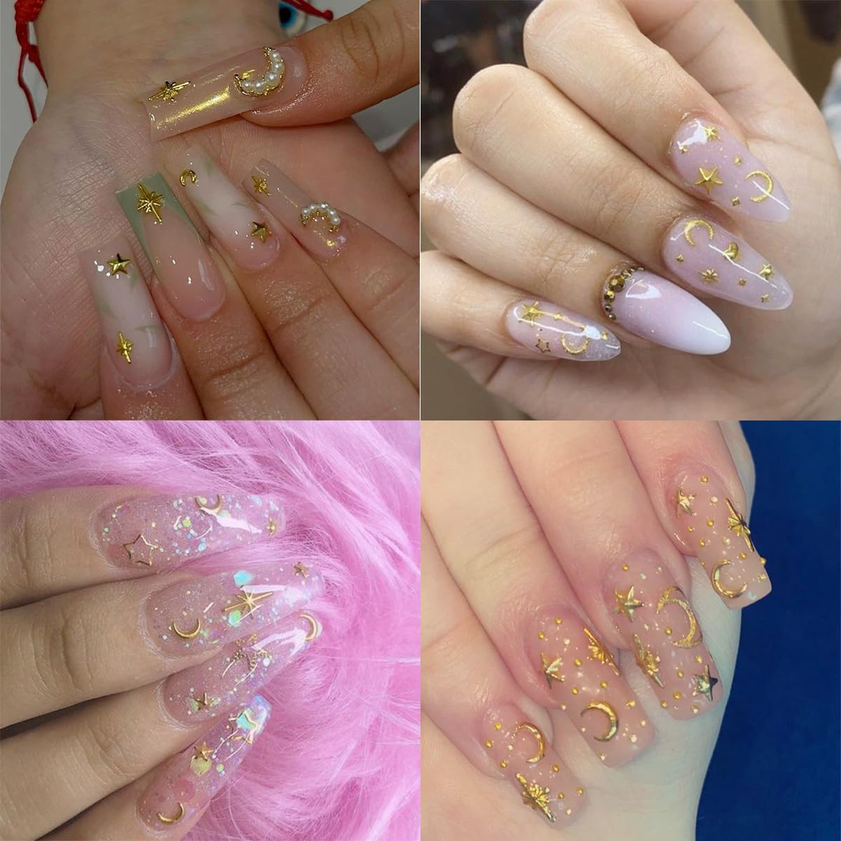KRTBKR 3D star charms on nails showing vivid metallic shine