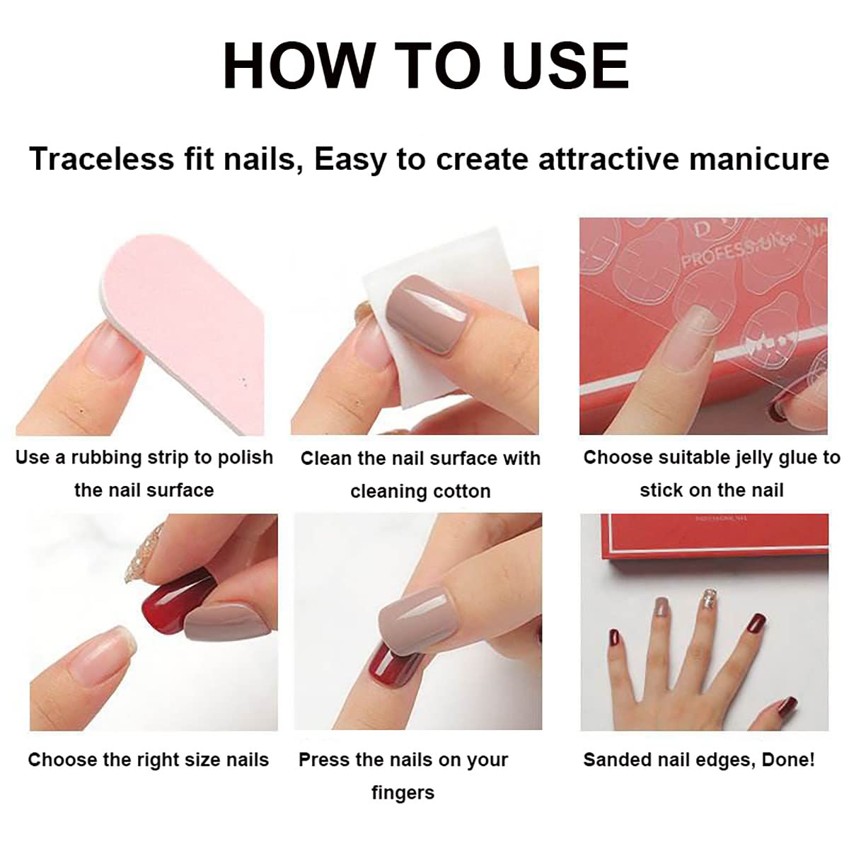 KRTBKR included instruction and adhesive tape simplify DIY manicure.