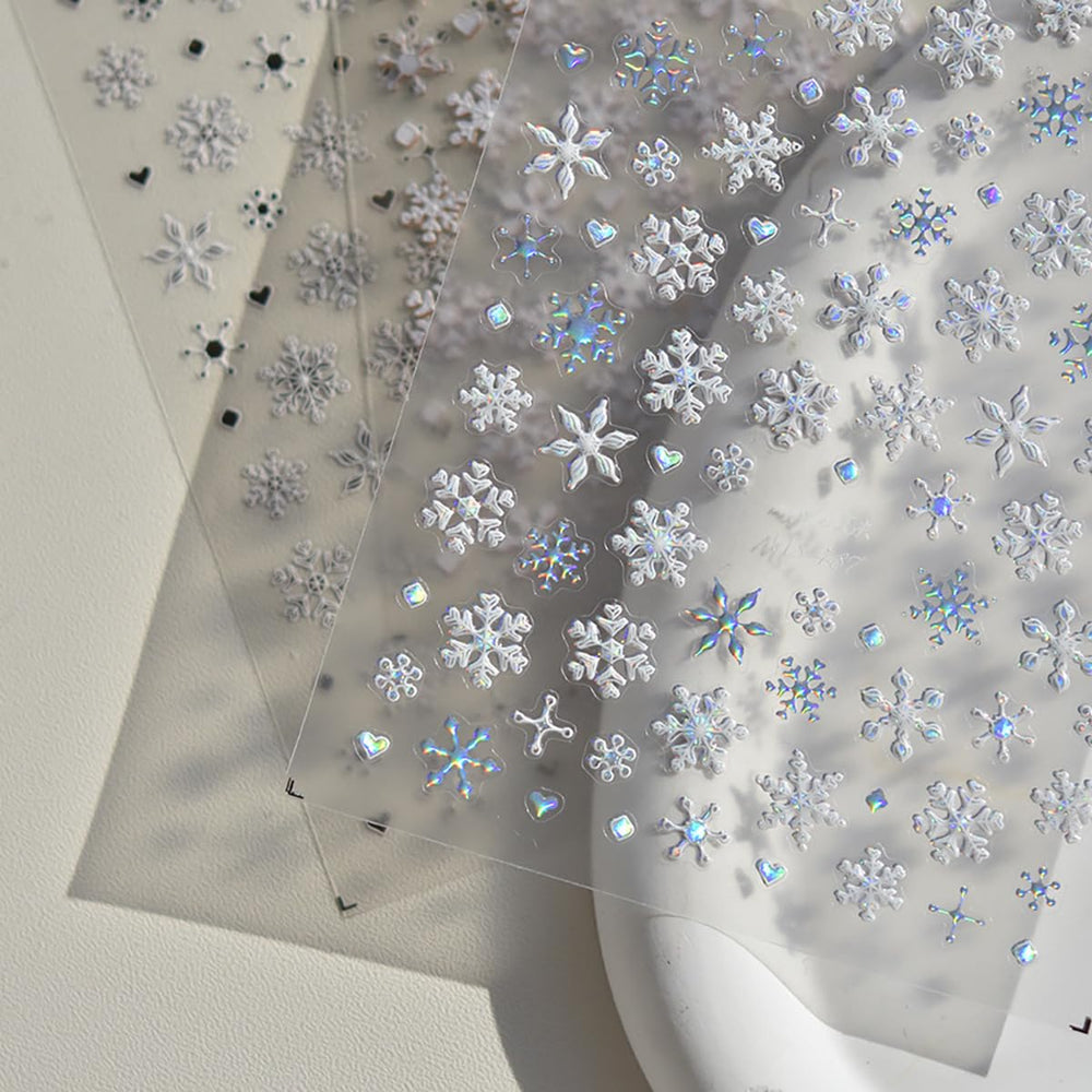 KRTBKR snowflake decals on nails for festive party or daily wear.