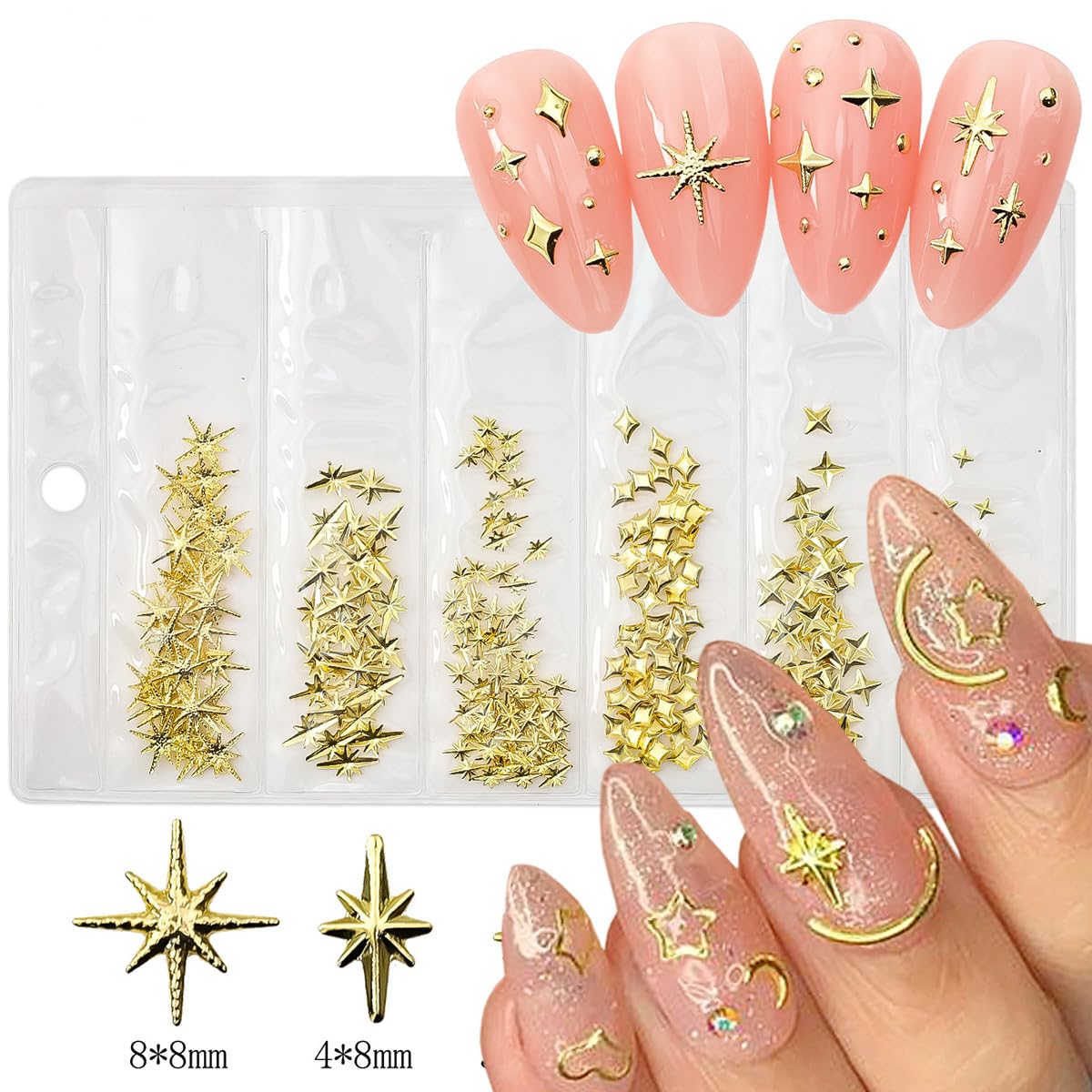 KRTBKR star rhinestones 3D design adds depth to manicure