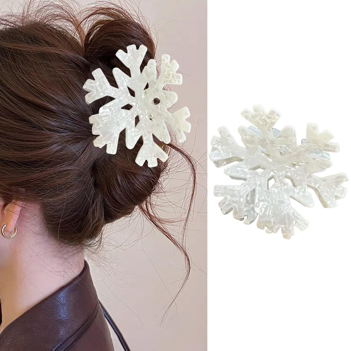 KSTBJN Christmas snowflake clip front view showing festive design and large size for secure styling