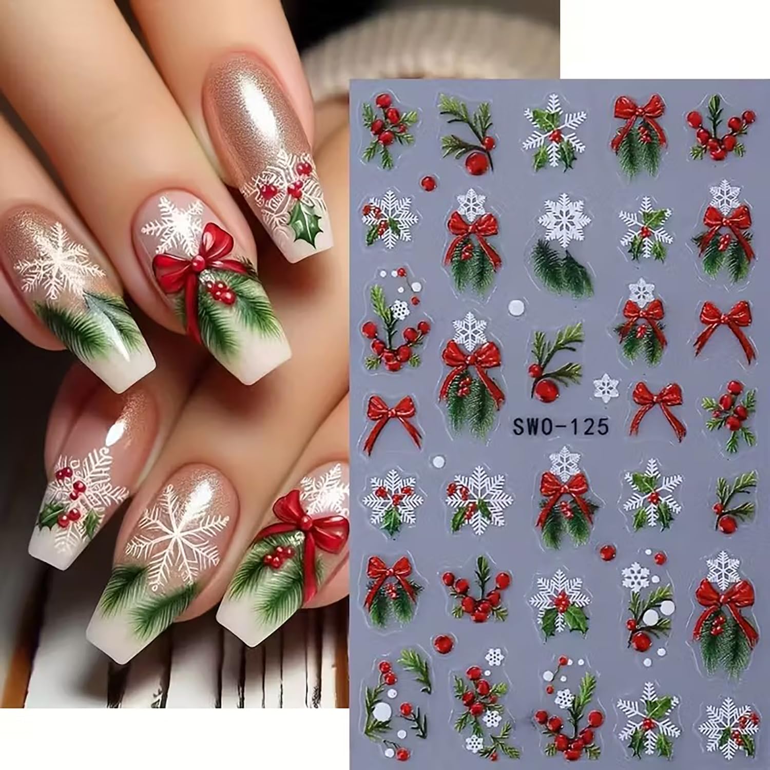 KSTBJN winter nail art stickers add sparkle to natural or acrylic nails