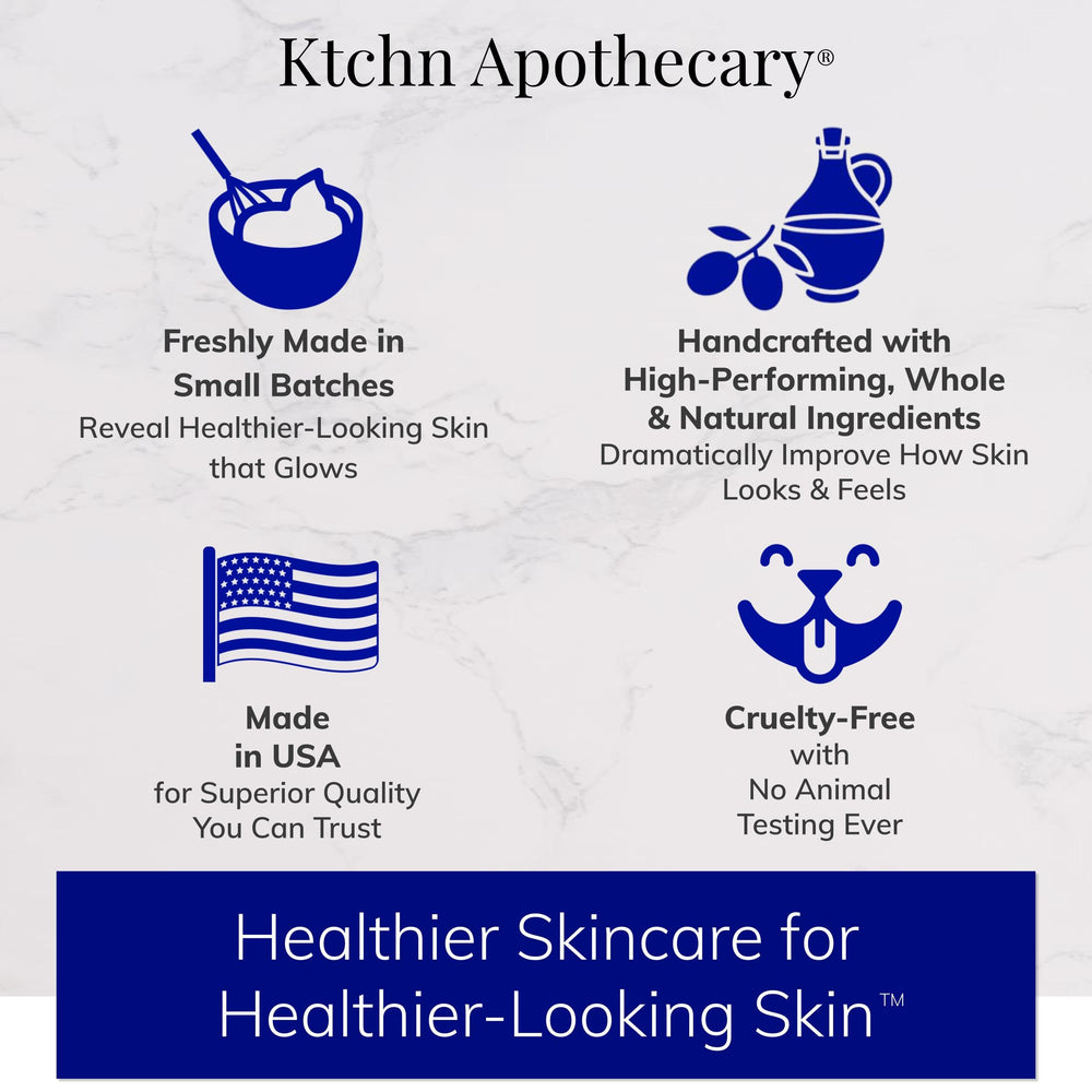 Ktchn Apothecary glowing skin after use suggests a softer, smoother complexion.