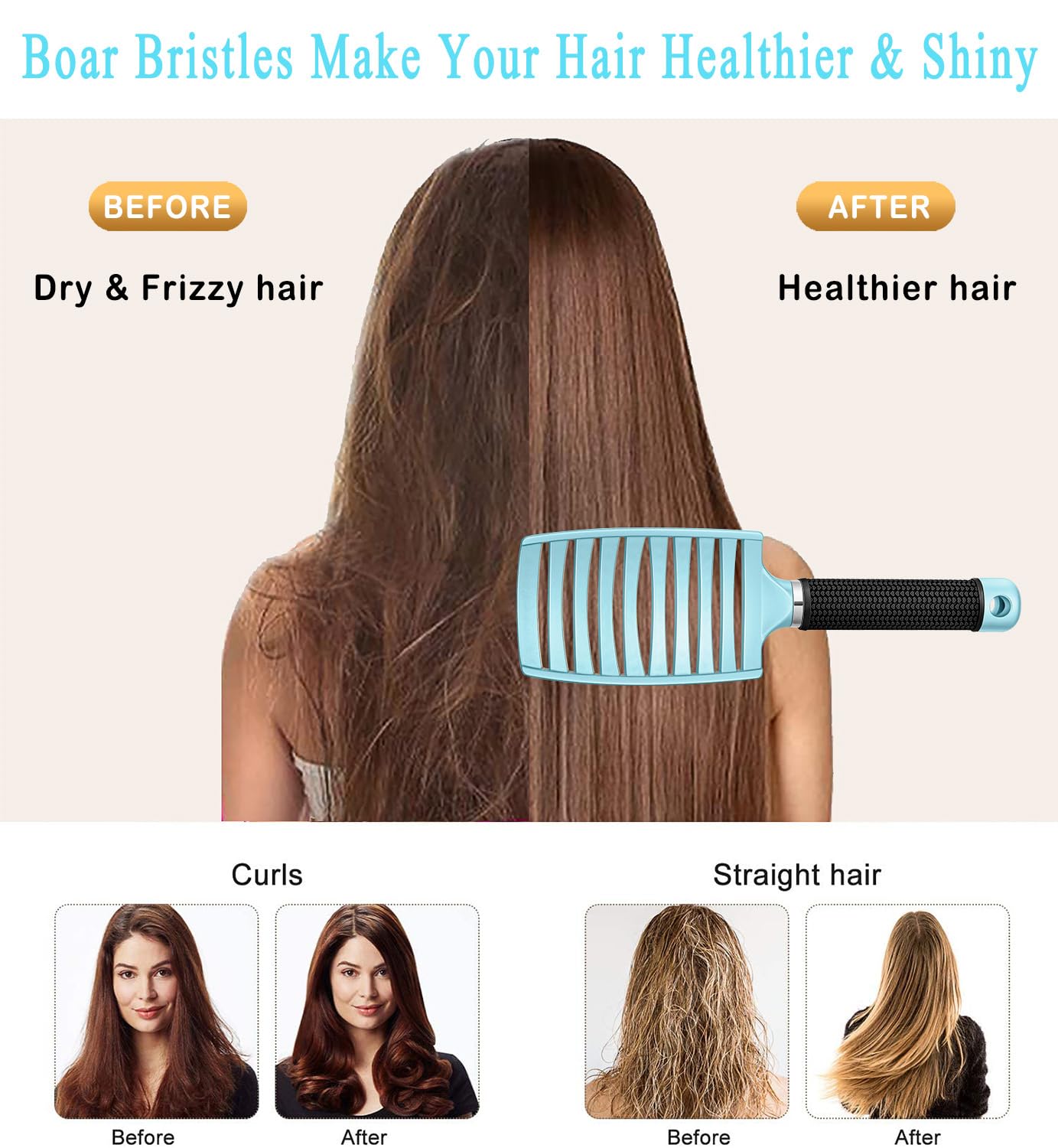 KTKUDY boar bristle hairbrush soft glide for healthier shine and oil distribution