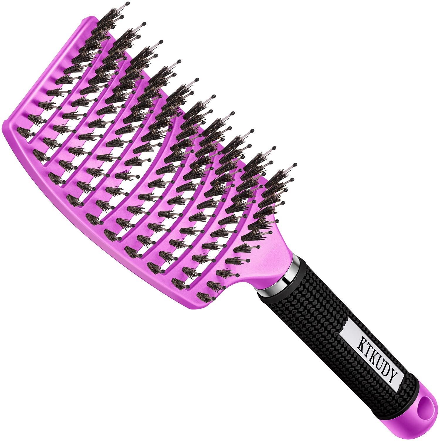 KTKUDY Detangling Brush with boar bristles glides through hair for smooth shine.