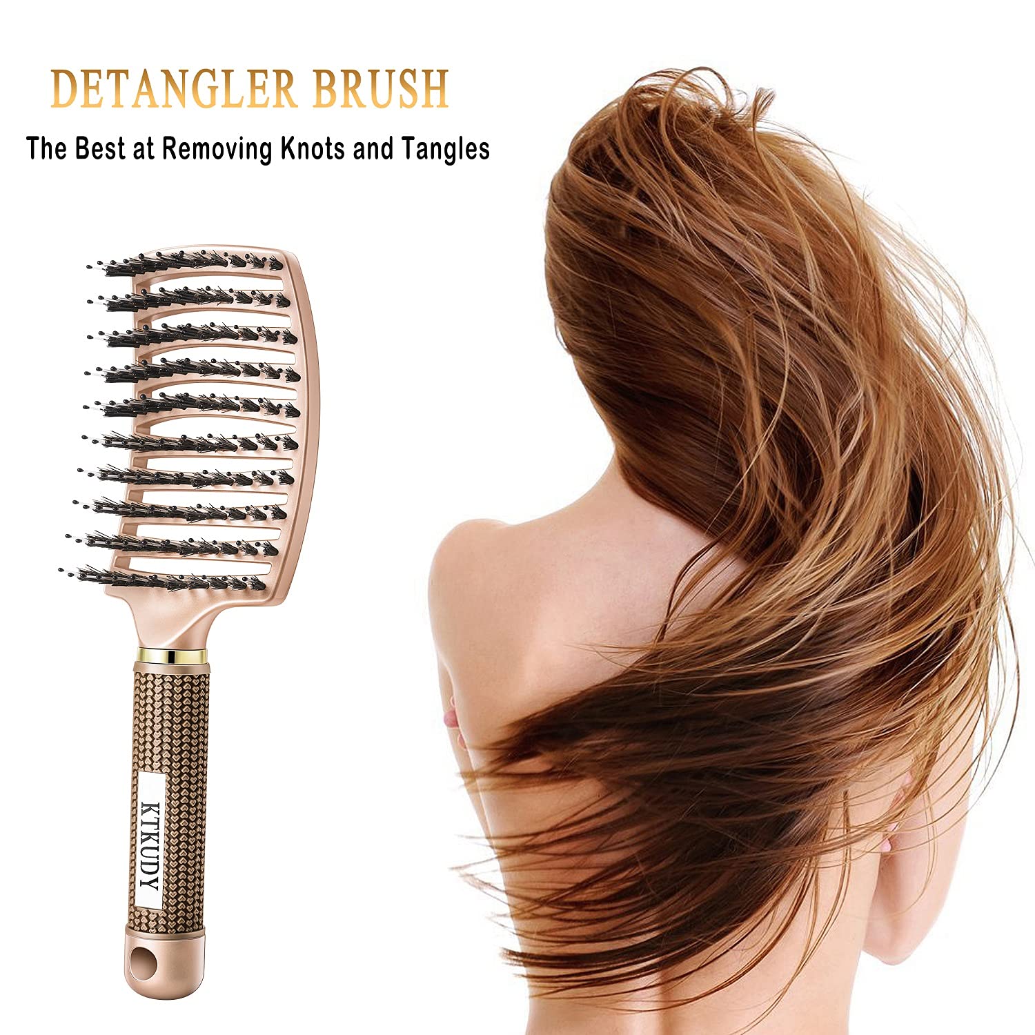 KTKUDY vented detangler brush showing airflow design for faster drying and even texture.