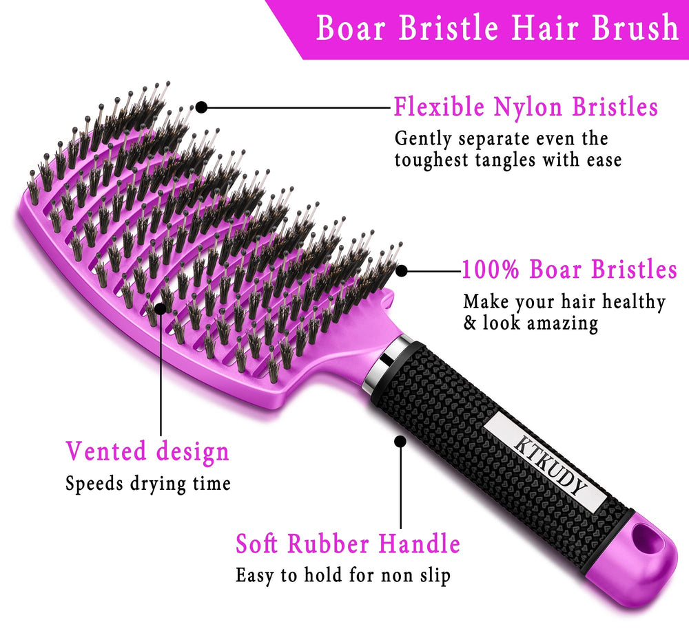 KTKUDY Detangling Brush on wet hair shows easy detangling and soft results.