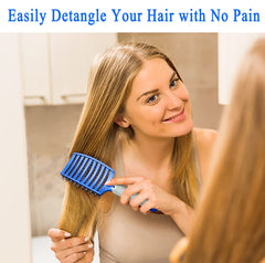 KTKUDY Detangling Brush blue handle closeup emphasizes comfortable grip.