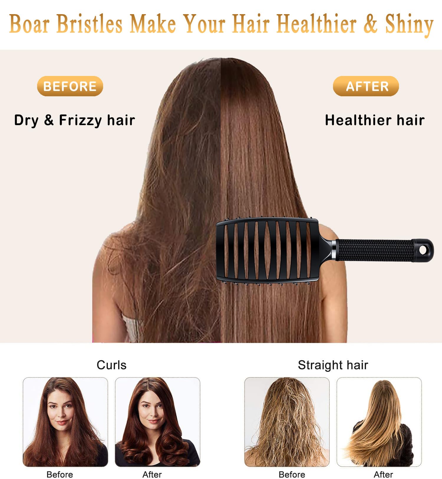 KTKUDY Detangling Brush boar bristles close-up natural oil distribution