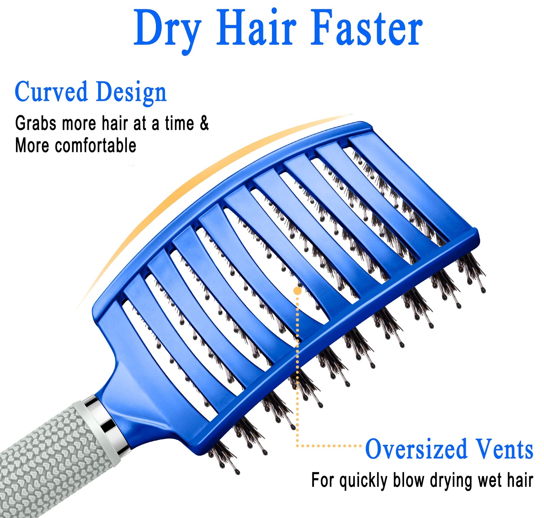 KTKUDY Detangling Brush boar bristles gliding through knots for gentle detangling.