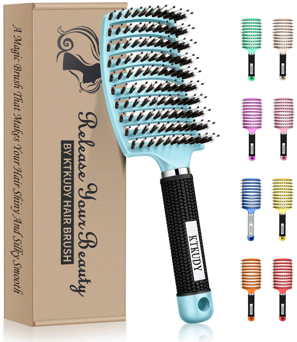 KTKUDY detangling brush curved vented light blue for smooth detangling and quick drying