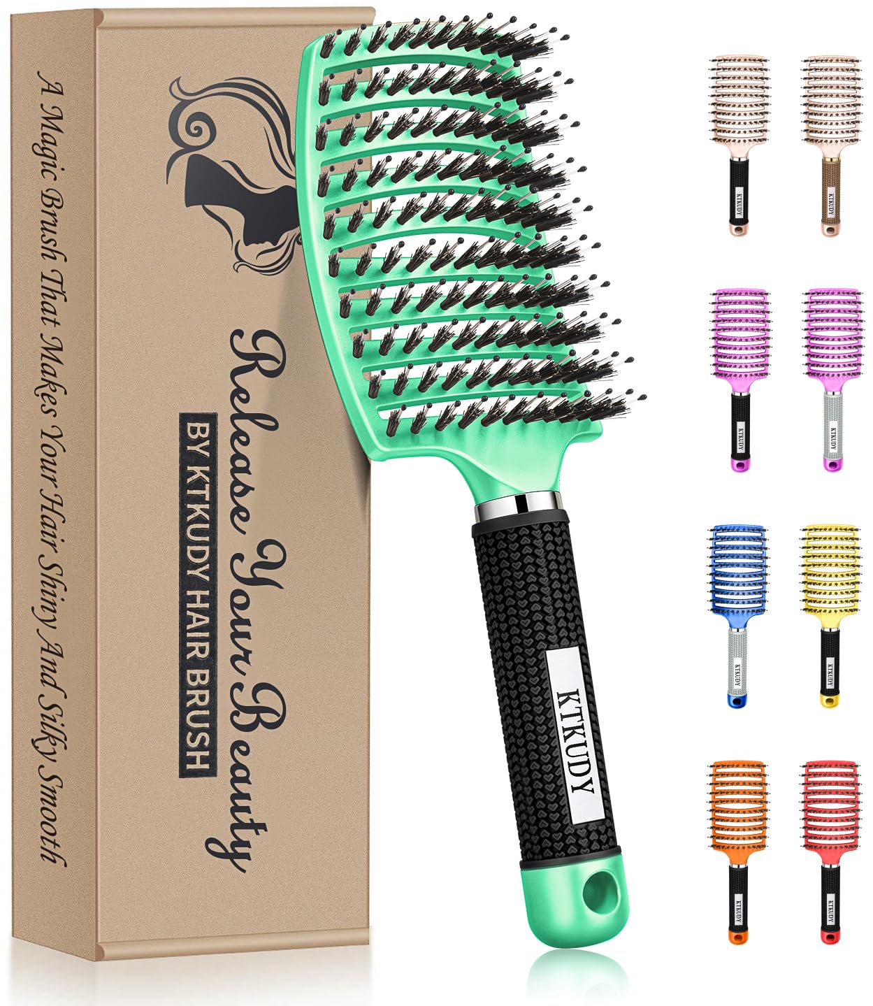 KTKUDY Detangling Brush curved vented design speeds drying and detangling.