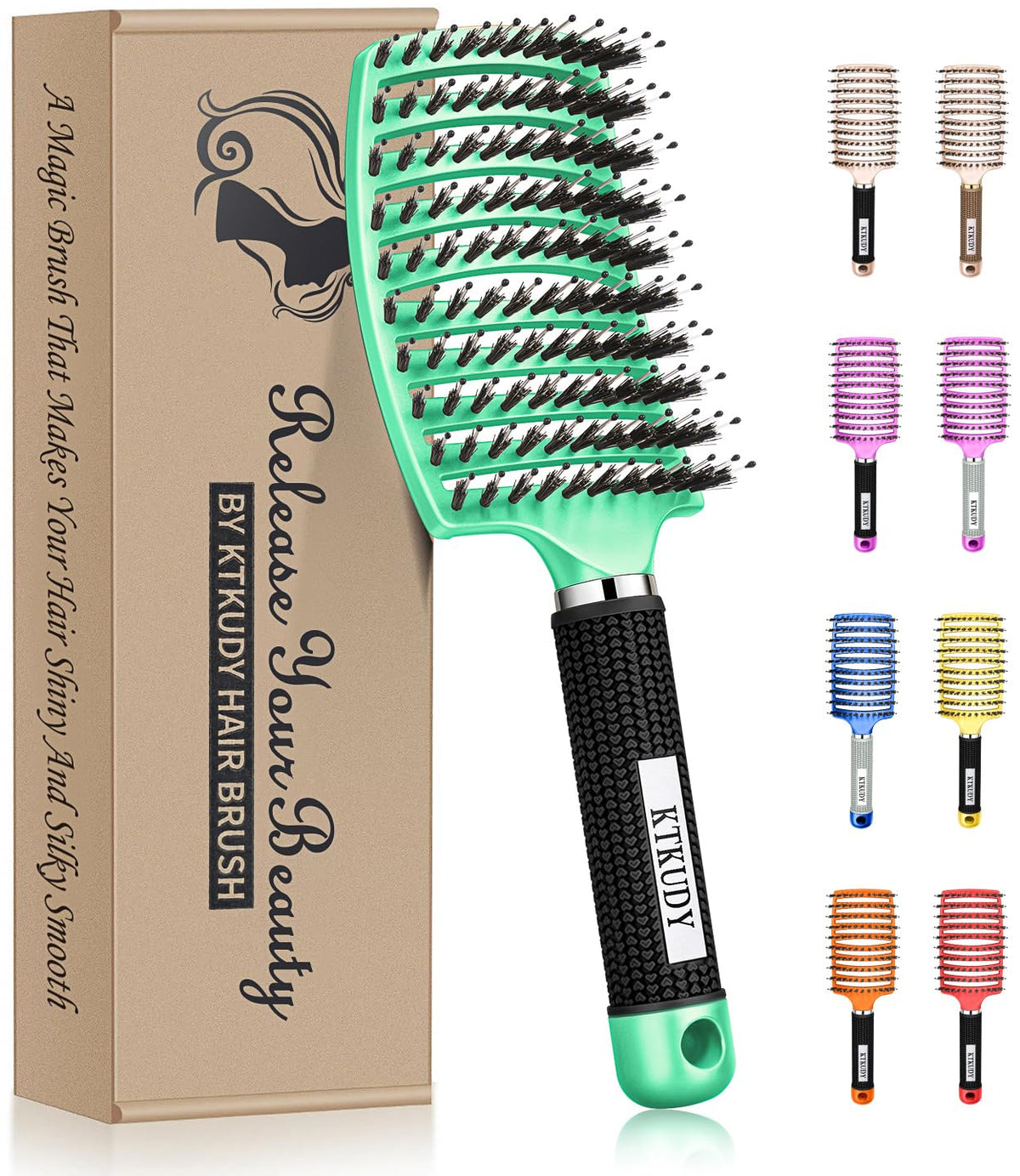 KTKUDY Detangling Brush curved vented design speeds drying and detangling.