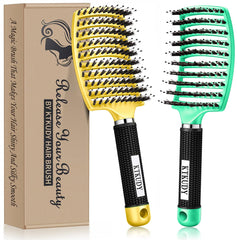 KTKUDY detangling brush knot removal in yellow and green for smooth detangling