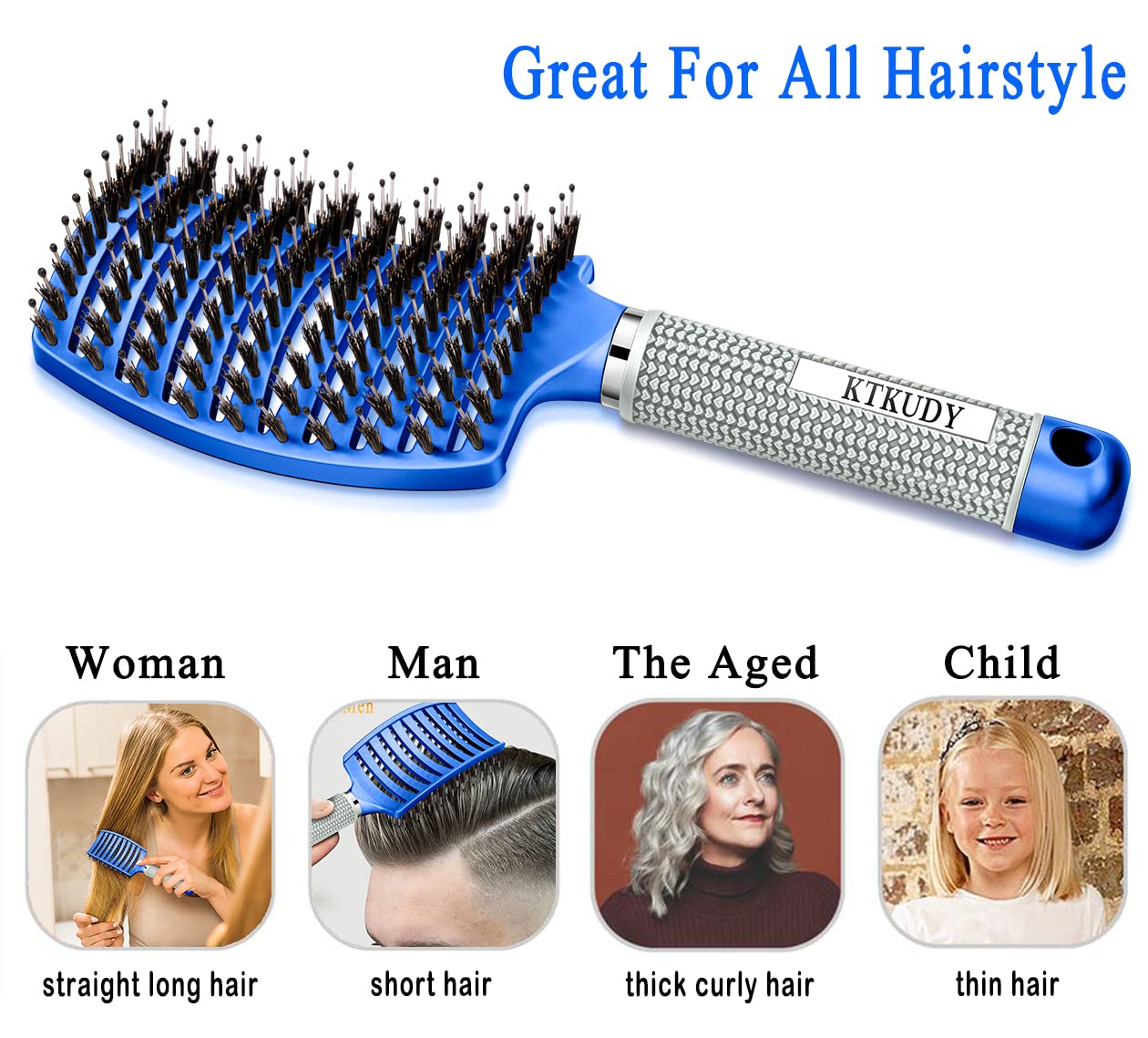 KTKUDY Detangling Brush packaging blue closeup as a gifting idea.