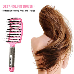 KTKUDY Detangling Brush shown on wet and dry hair for versatile use.