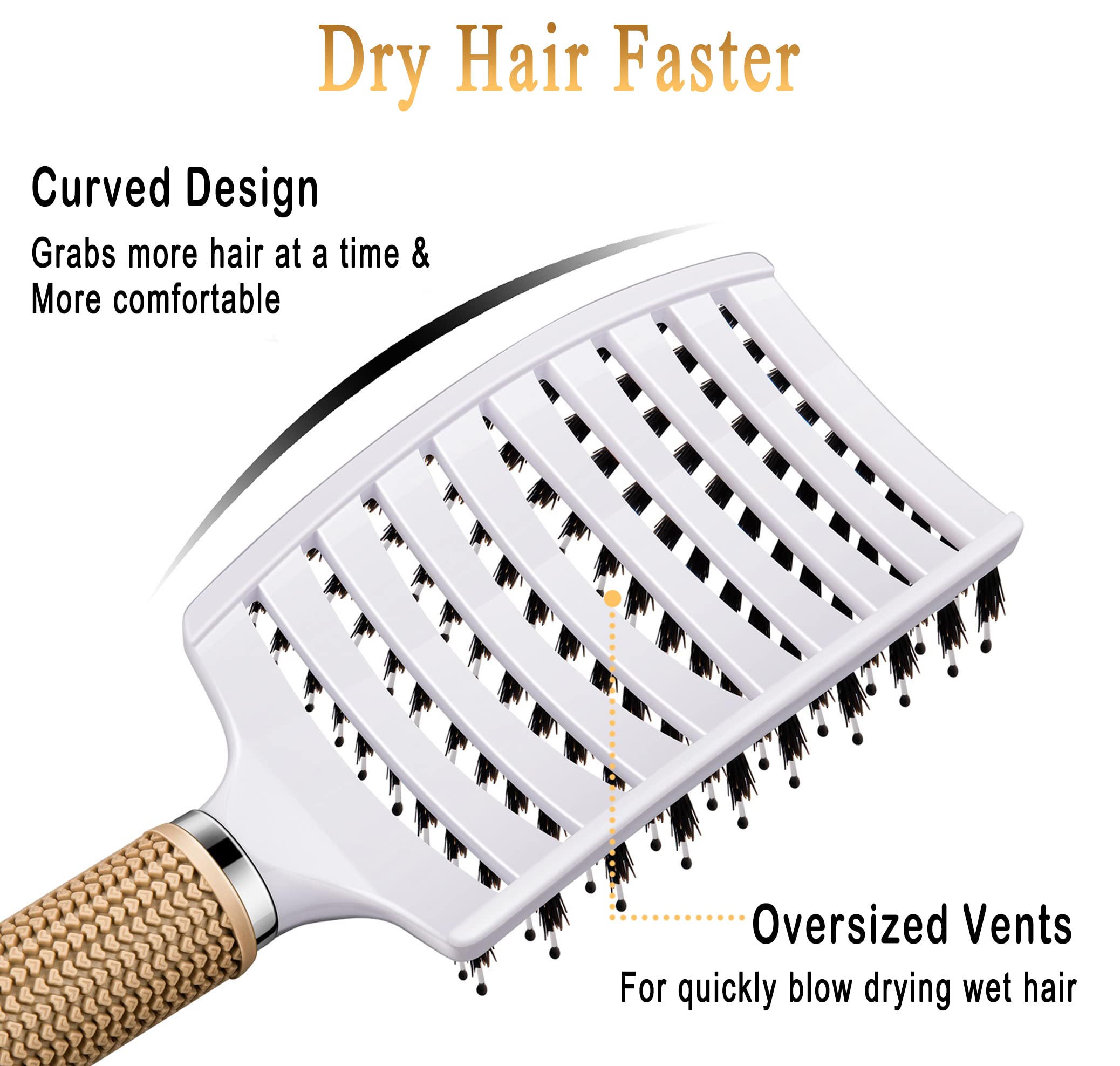 KTKUDY soft bristles detangler reduces pulling for comfortable brushing.