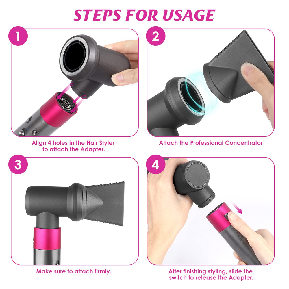 Kuflant magnetic attachment adapter enables quick, tool-free switching during styling.