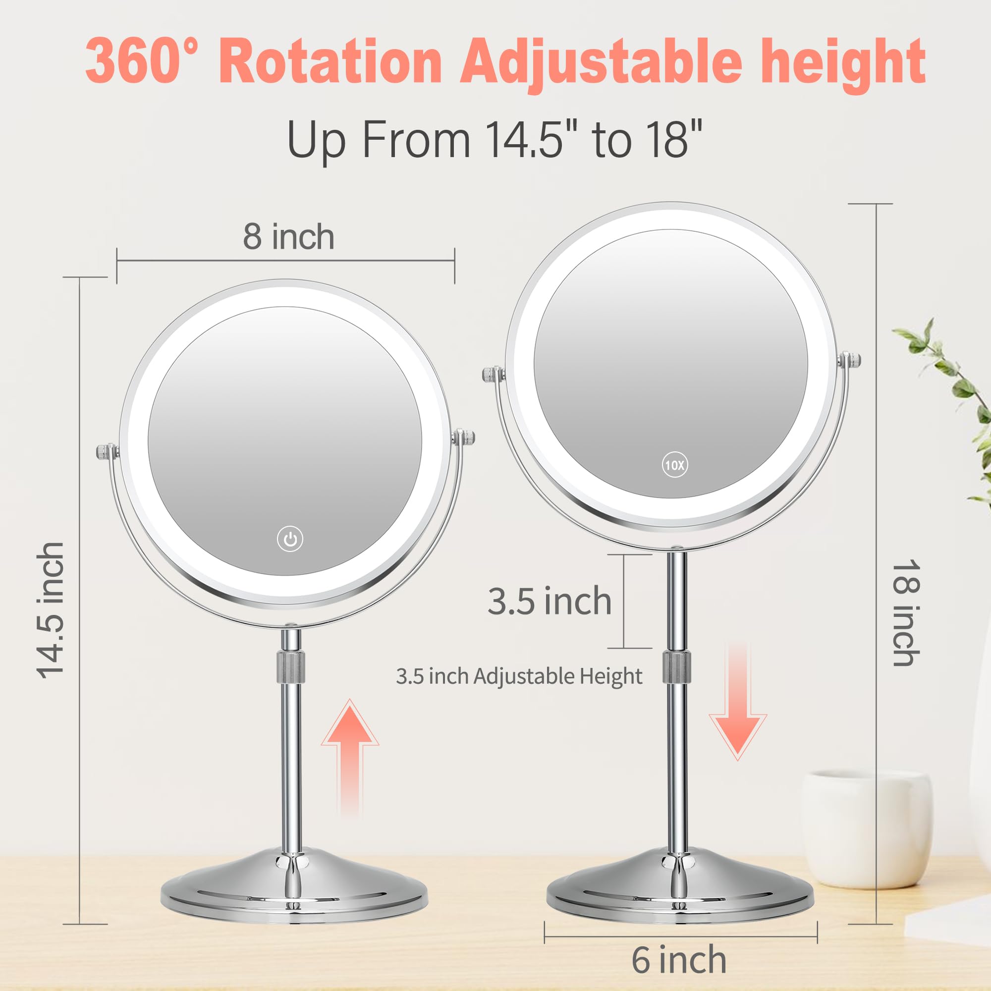 KuMers lighted makeup mirror double-sided with illumination for flawless makeup application