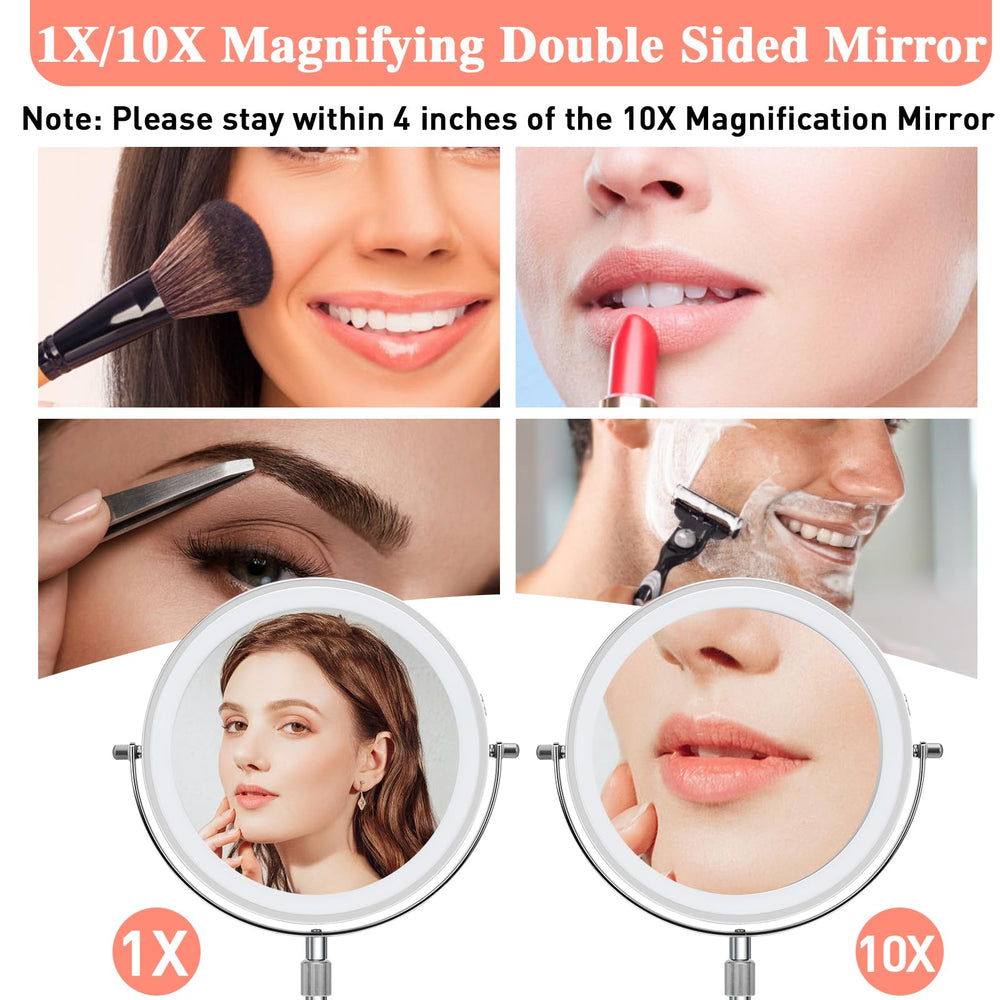 KuMers lighted makeup mirror 360 rotation for flexible viewing during grooming