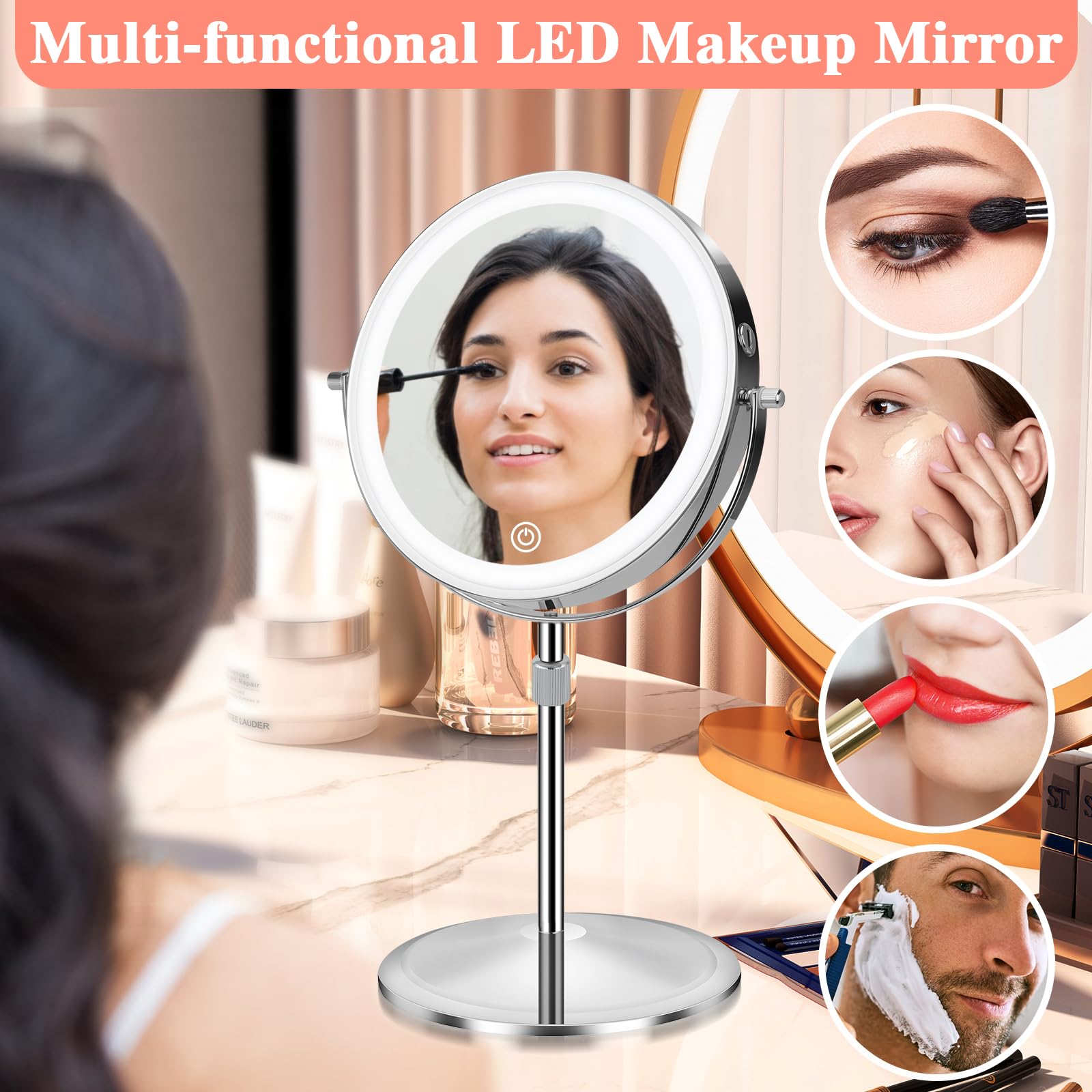 KuMers vanity mirror with detachable base for easy storage and transport