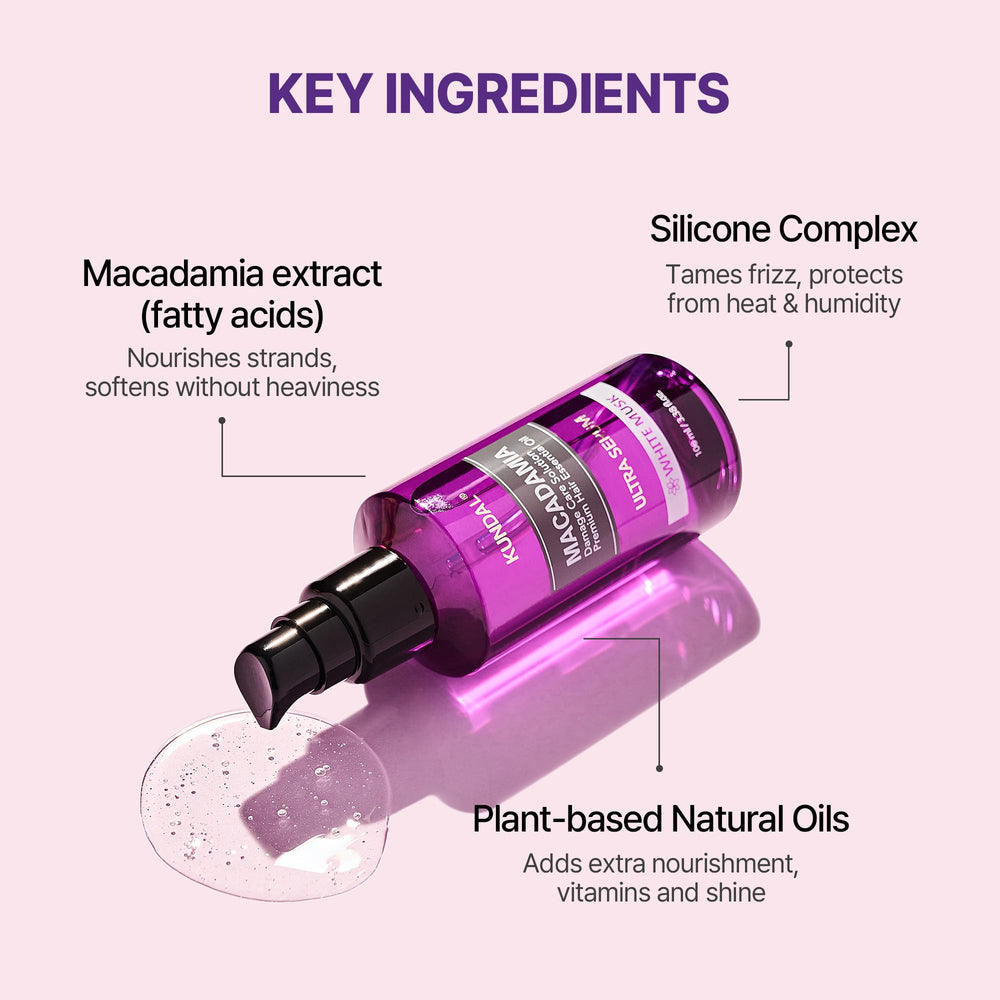 KUNDAL Damage Repair Serum macadamia oil close-up highlights natural nourishment.