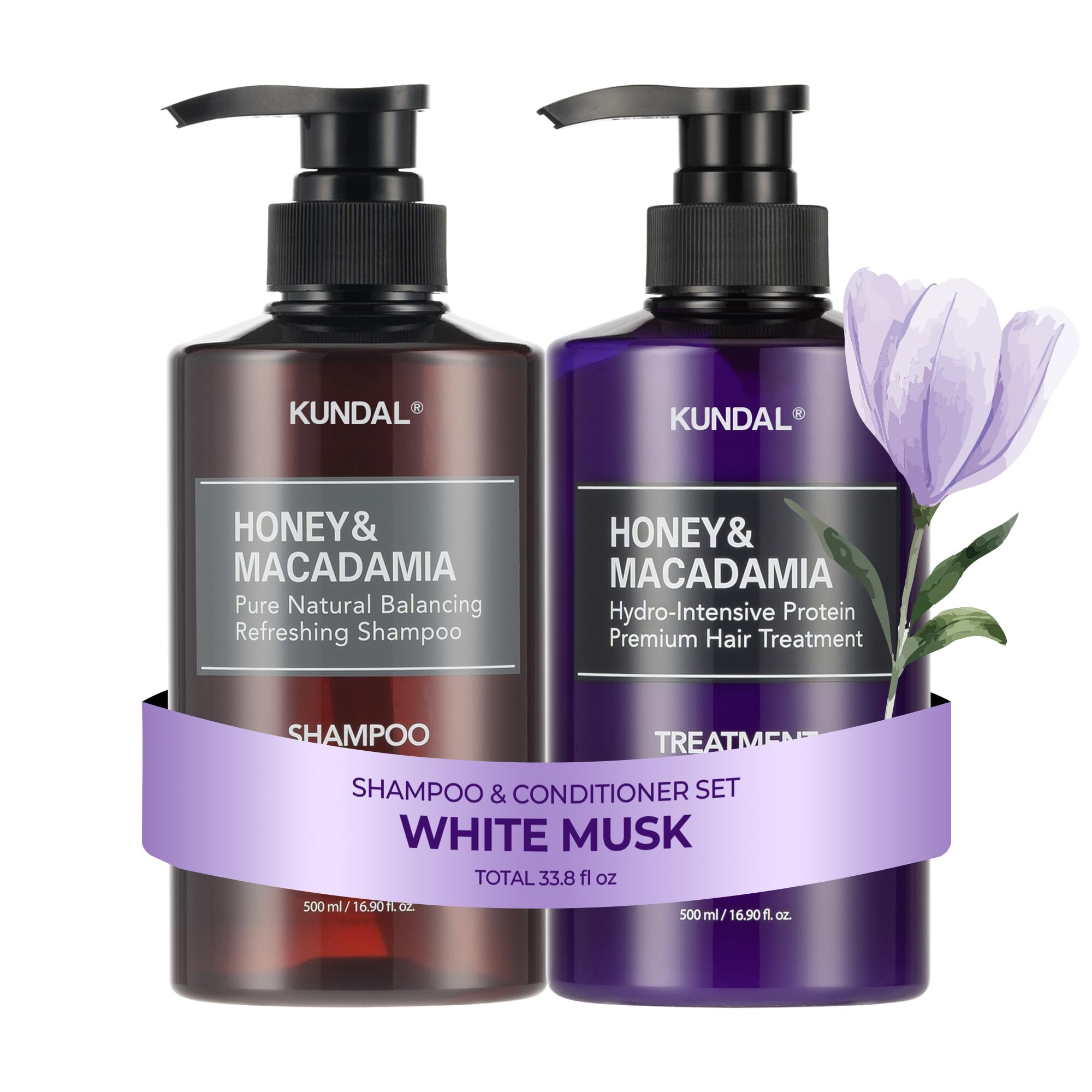 KUNDAL White Musk shampoo bottle demonstrates a gentle cleanse with a lasting scent.