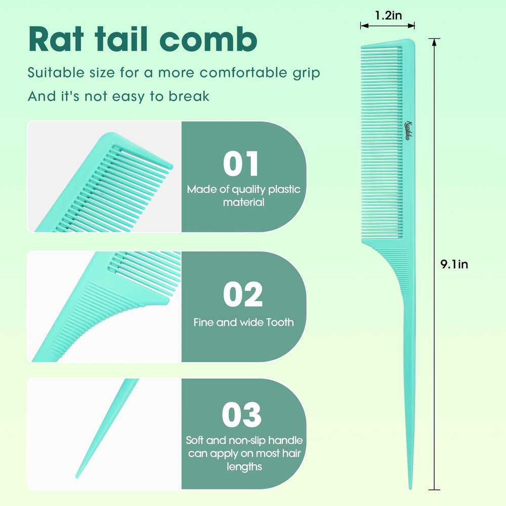 Kunihiko rat-tail comb fine-tooth close-up showing precision teeth.