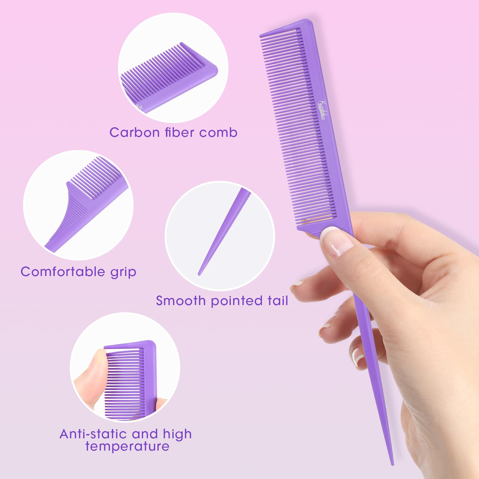 Kunihiko rat-tail comb fine-tooth detail for precise parting.