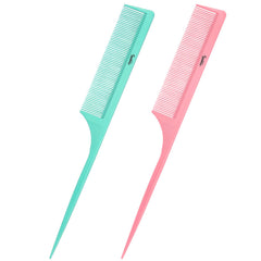 Kunihiko rat-tail comb with green handle for precise parting and anti-static glide.