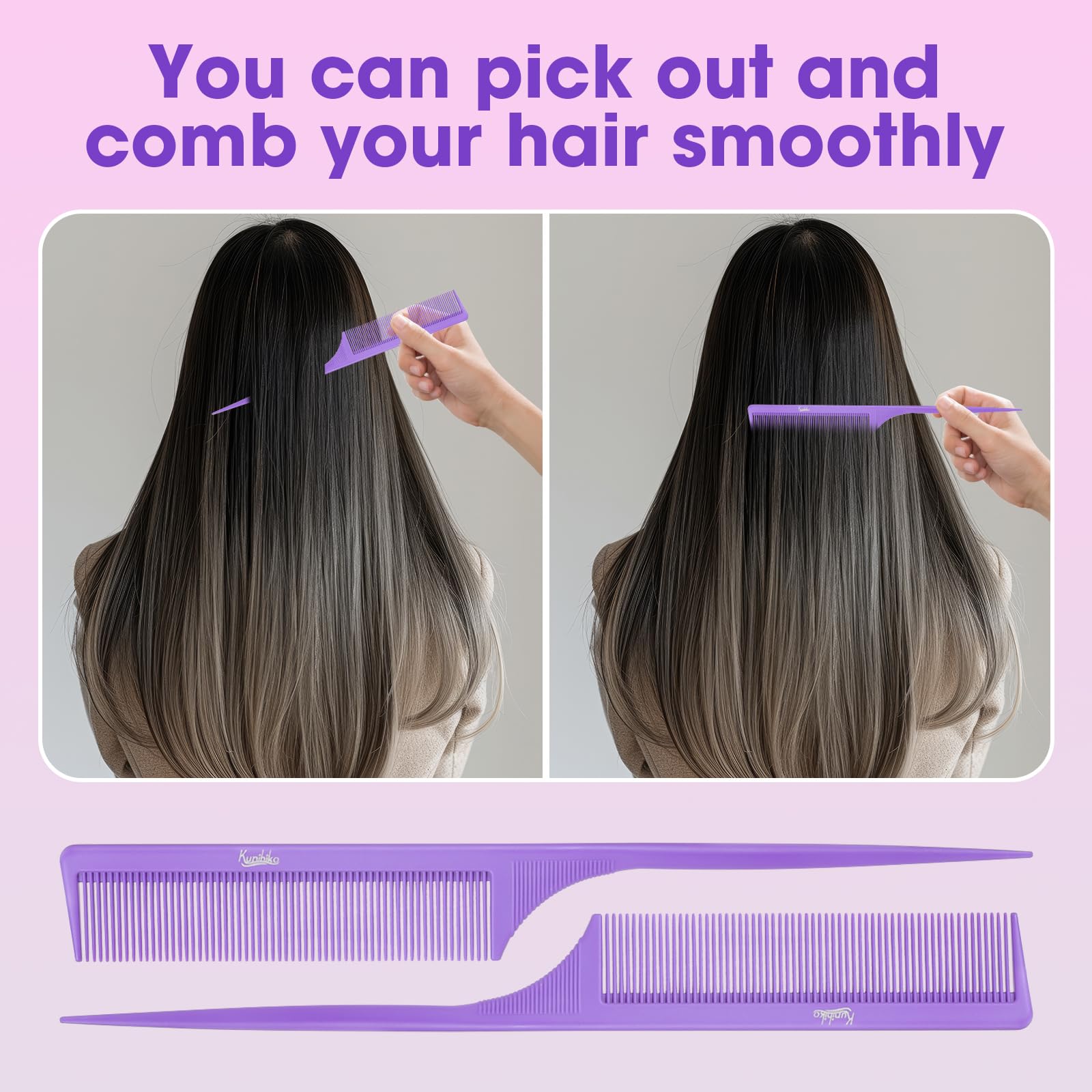 Kunihiko rat-tail comb purple black color with stylish finish and anti-static benefit.