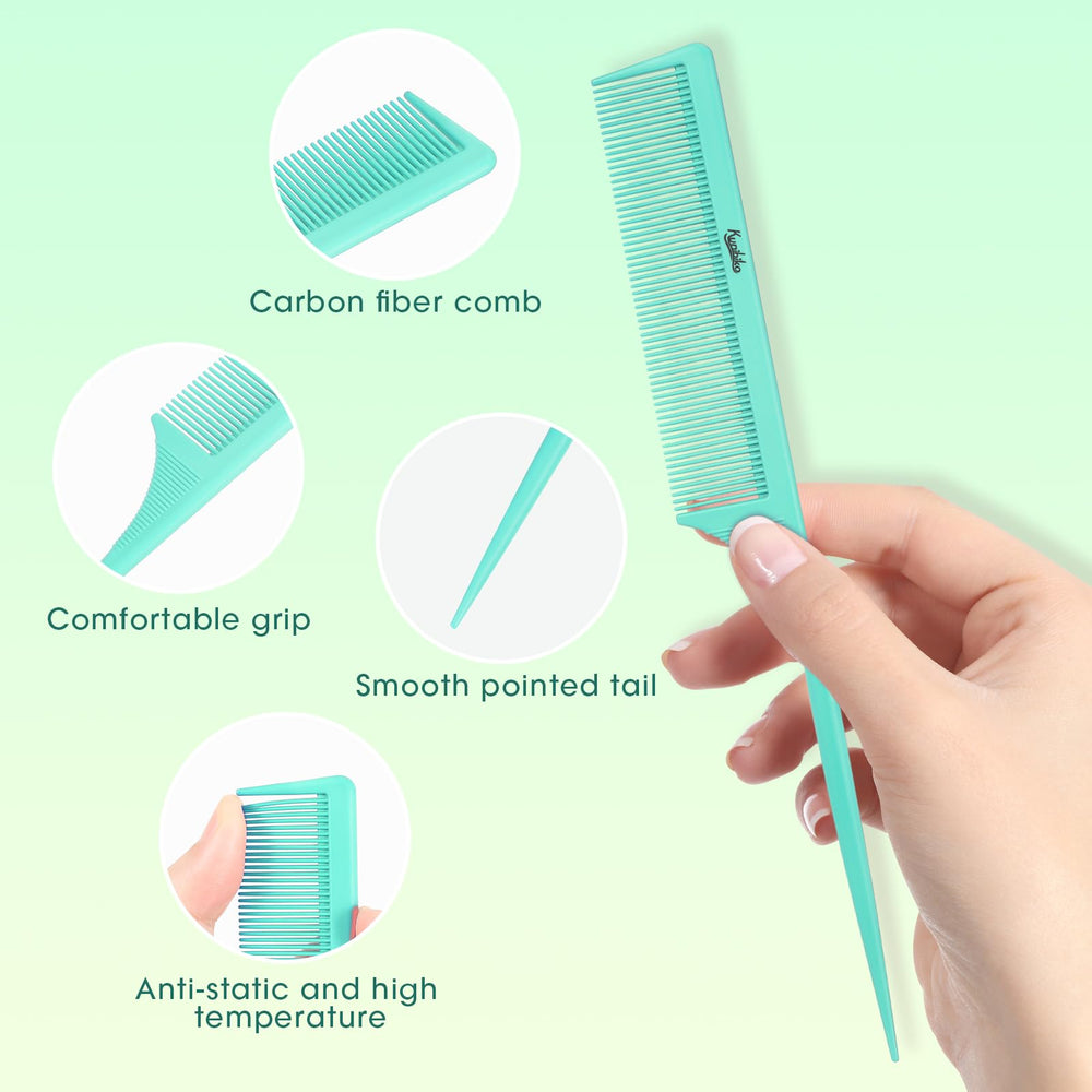 Kunihiko rat-tail comb tail end for styling and updo placement.
