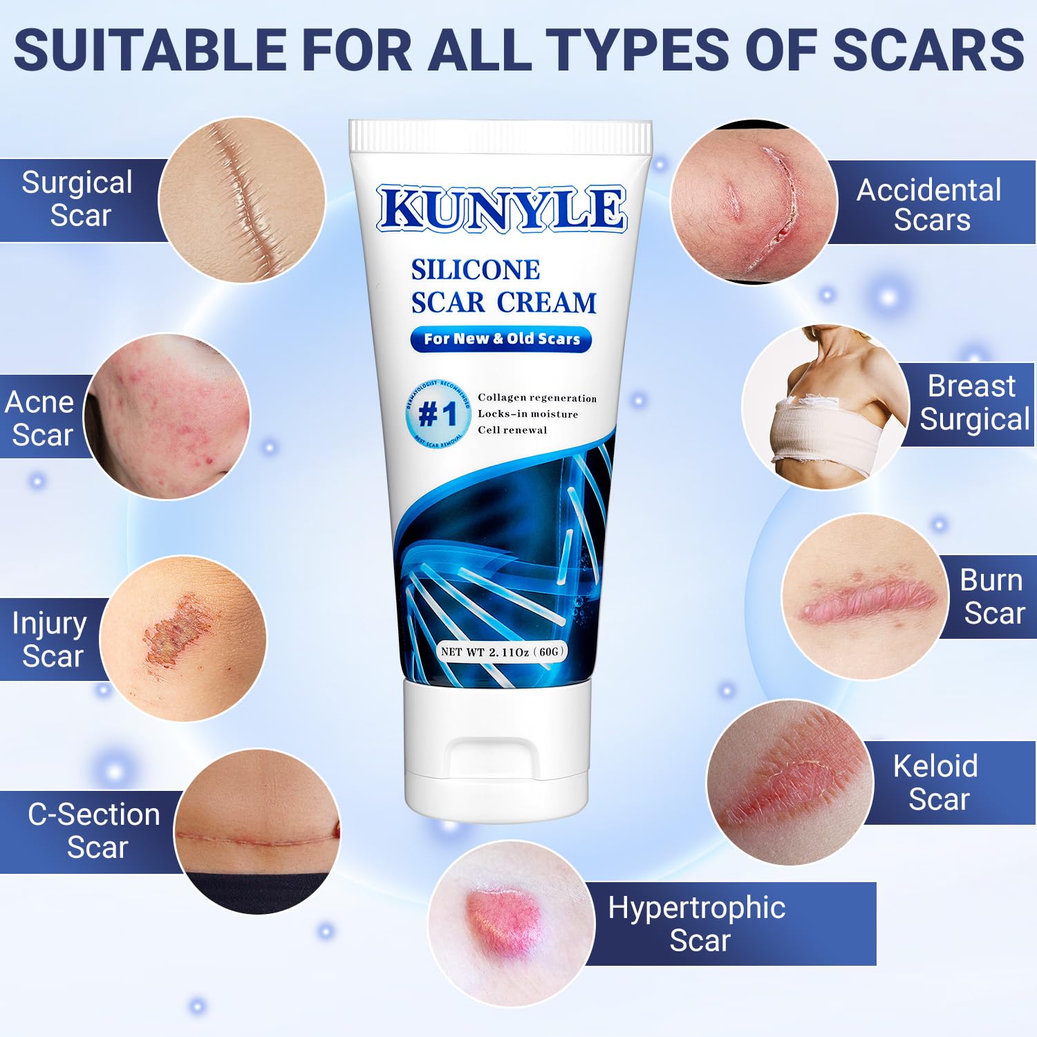 Kunyle Scar Cream apply-instruction illustrating circular massage