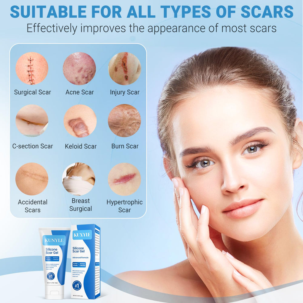 Kunyle scar gel texture close up shows non greasy, lightweight formula.