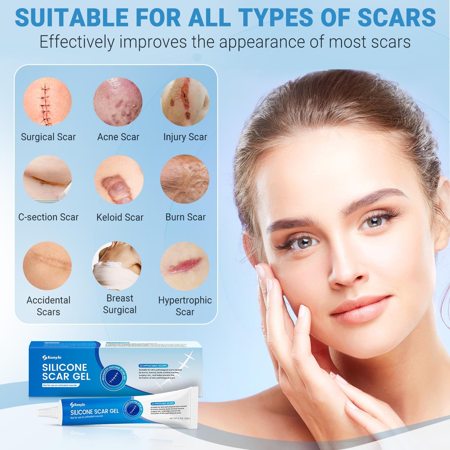 Kunyle scar removal focus on surgical scar area for precision care
