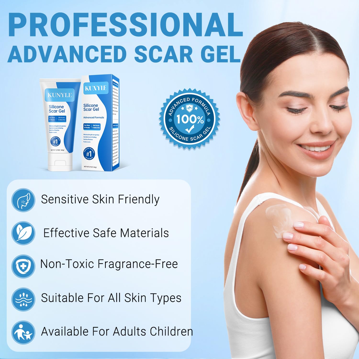 Kunyle silicone scar gel application demonstrates smooth absorption.