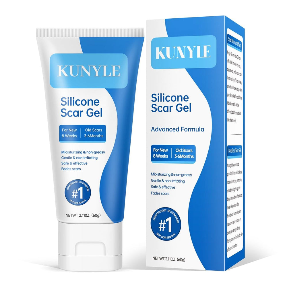 Kunyle silicone scar gel packaging ready for easy on the go scar care.