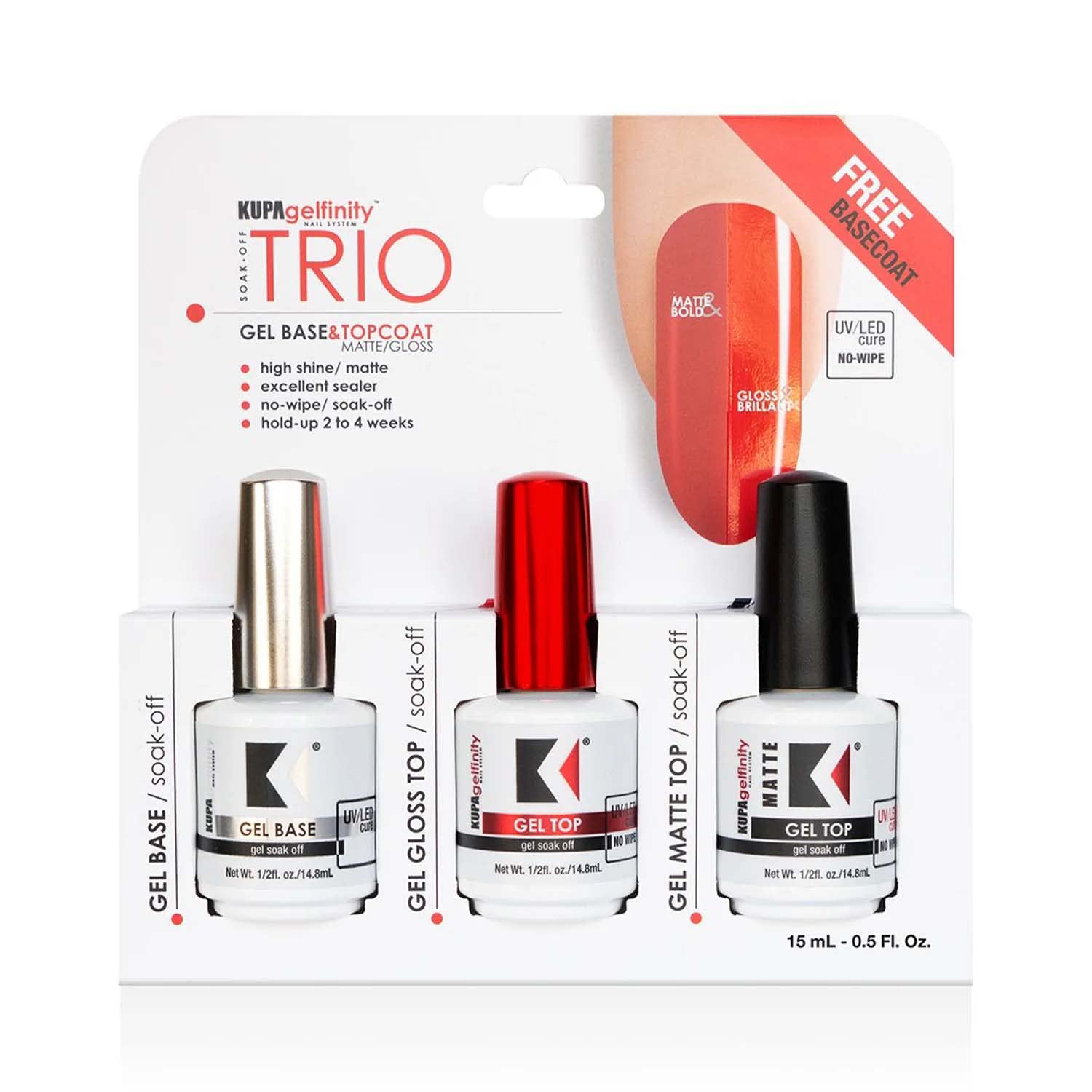 KUPA Gelfinity base coat bottle with strong adhesion for durable manicures.